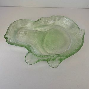 Green glass bunny candy dish